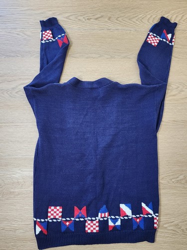 South Cotton Patriotic Cardigan Sweater M/L Hand Loomed   Vintage Red White Blue - Picture 3 of 8