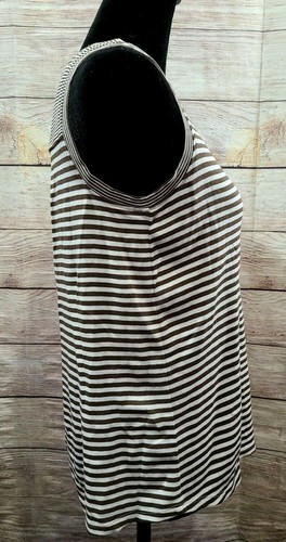 J Jill Women's Pima Back Pleat Tank Top Size XS Brown Off White Striped - Picture 2 of 4