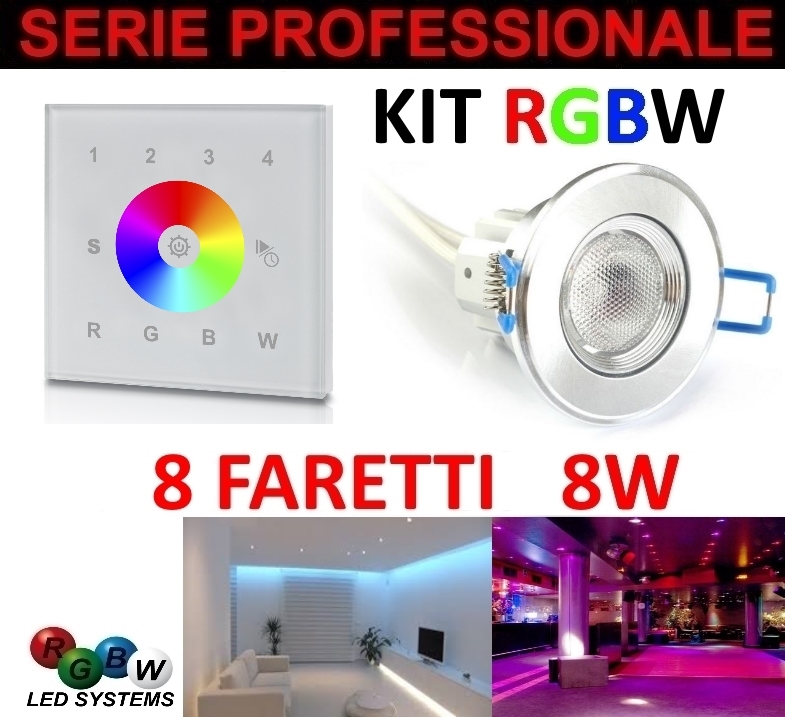 KIT 8 CEILING LED LIGHT RGBW 8 WATT WALL PANEL 4 ZONES 1X8W 5 10 W FARETTI STRIP KIT 8 CEILING LED LIGHT RGBW 8 WATT WALL PANEL 4 ZONES 1X8W 5 10 W FARETTI STRIP