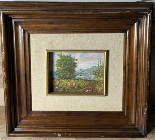 Vintage Oil Painting On Board Countryside Landscape Signed Framed - 第 1/11 張圖片