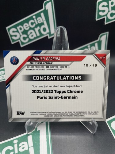 2022 Topps Chrome Paris Saint-Germain Danilo Pereira PSG Auto On Card /49 AU-DP - Picture 4 of 6