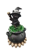 1pce 19cm Cat Witch Cone Incense Flow Holder Cauldron Pot On Skulls 
