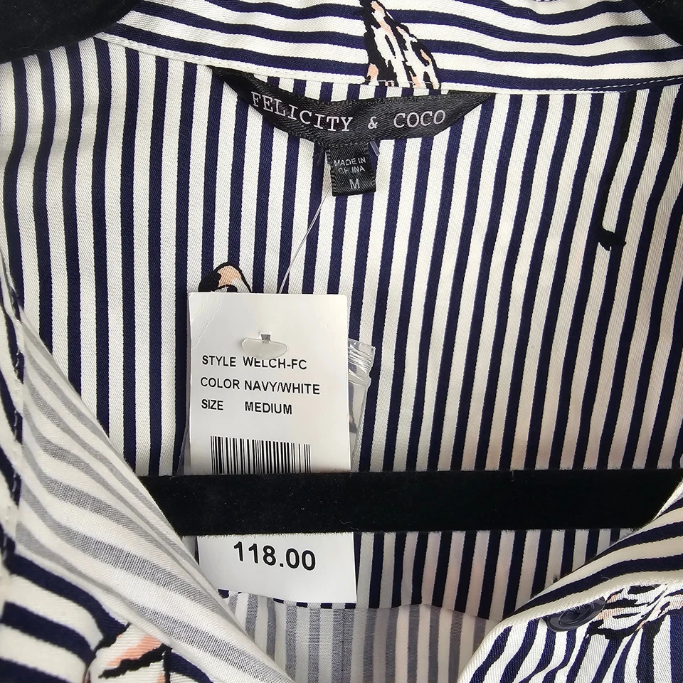 Vestido Camisa Felicity & Coco Azul Marino Blanco Rayas Flamenco Nuevo con Etiquetas Talla M Foto 2 de 4