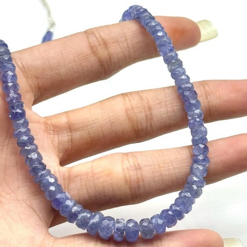 Collana Tanzanite Blu Sfaccettata 3-4MM Pietra Preziosa Perline Fatta a Mano Uomo Donna 18" - Foto 11 di 16
