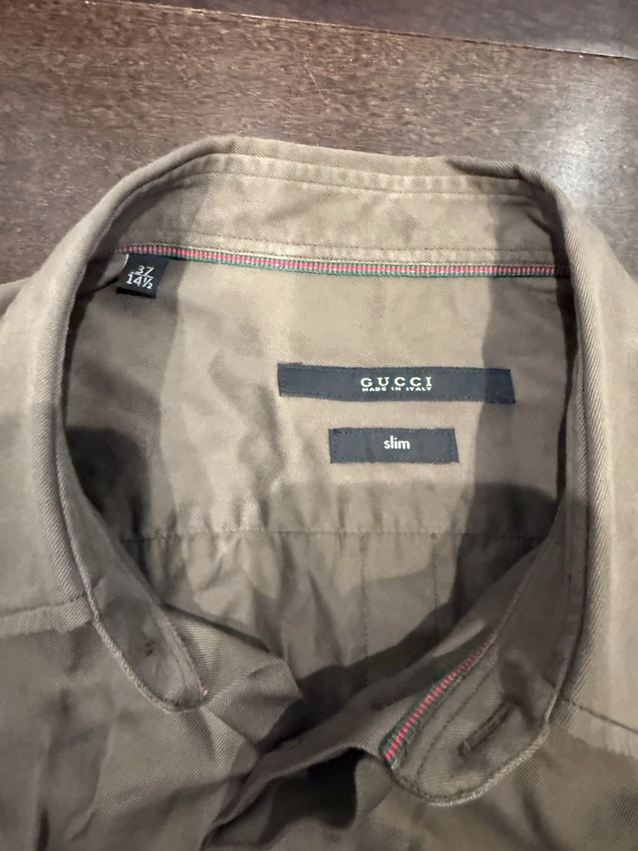 Рубашка Gucci коричневая приталенная на пуговицах мужская с длинным рукавом сделано в Италии размер 37 - Изображение 3 из 4