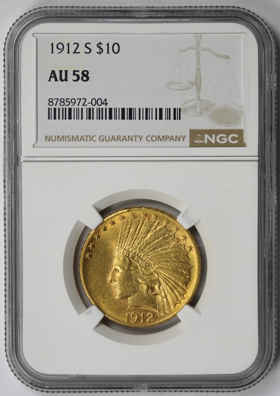 1912-S Indian Head Eagle Gold $10 AU 58 NGC