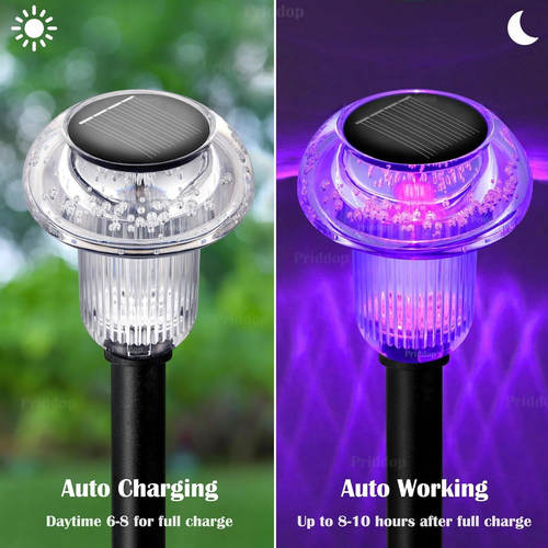 Solar Lights Outdoor Pathway Lights 8 Pack LED Waterproof Color Changing Mushroo - Picture 5 of 12