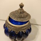 VGT Blue Sapphire Cobalt Flush Glass Dazzle Thinket Box W/  Lid Storage Alladin 