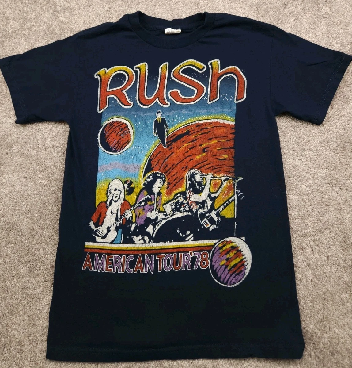 Rush American Tour 1977 T-Shirt Uomo – Colore Carbone Screziato – 100% Cotone – Manica Corta – Taglia XX-Large