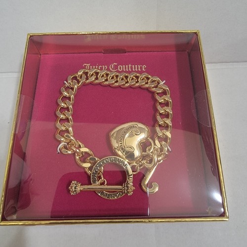 JUICY COUTURE GOLD Chain BRACELET Heart J Charma With Toggle NEW IN BOX - Picture 3 of 3