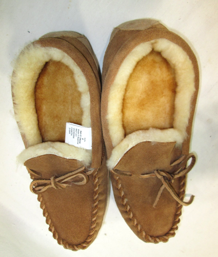 NWO LL BEAN Kids Brown Suede Shearling Lined Leather Soles Moccasin Slipper Sz 6 - Picture 6 of 9