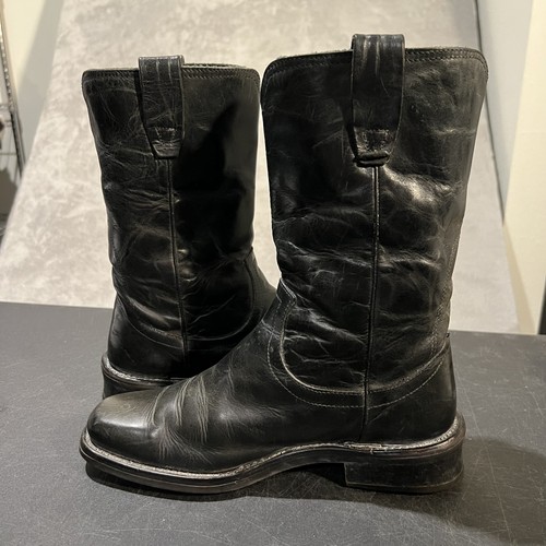 John Varvatos Boots Mens Size 8 Black Leather Western Pull On Distressed Italy - Picture 8 of 11