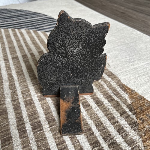 Vintage 1930’s Halloween Decoration Folk Art Black Cat Wood Wedge Door Stop 8" - Picture 3 of 7