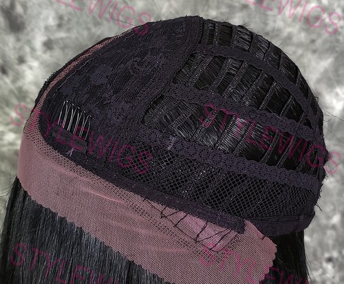 Peluca negra extra larga recta segura para el calor frente mezcla cabello humano EVEB 1B - Imagen 8 de 8