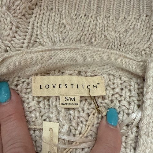 Poncho maglione punto amore con cerniera taglia S/M beige maglia cavo - Foto 7 di 9