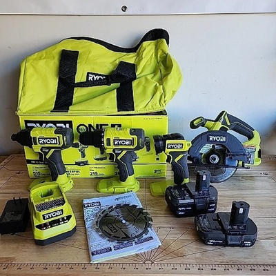 #ad RYOBI ONE 18V Cordless 4 Tool Combo Kit w Batteries Charger PCL1400K2 $158.99