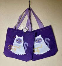 Cat Tote Bag Halloween Purranomal Activity (Lot Of 2) Shopping Reusable NEW