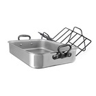 Mauviel Stainless Steel Roasting Pan With Rack and Cast Iron Handles, 15.7-In