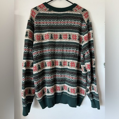 St John’s Bay Nordic Style Sweater Mens XL 100% Cotton Tree Fair Isle Christmas - Picture 2 of 11