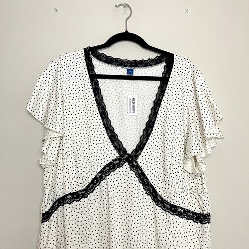NWT Old Navy Fit & Flare Crepe Lace-Trim Mini Dress Black Dot Cocktail Sz XXL  - Picture 3 of 7
