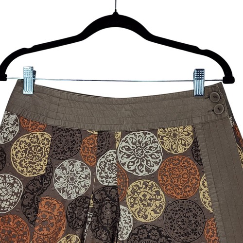 Nic + Zoe Skirt 4 Women Brown Orange Floral A-Line Pleated Cotton Boho Retro 70s - Picture 6 of 13