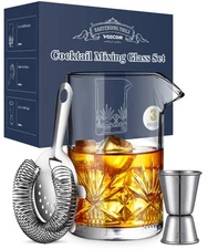Cocktail Mixing Glass 18oz Crystal Bartender Kit 3 Piece Old Fashioned Set