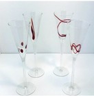 Vintage Pier 1 -Set of 4 - Red Swirl Line Flute Glass