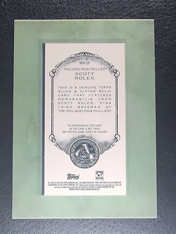 2023 Topps Allen & Ginter - Mini Framed Relics Scott Rolen #MFR-SR (MEM) - Image 2 of 2