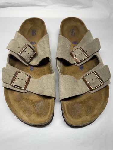 Birkenstock Arizona Herren Taupe Leder Weichbettung Sandalen Gr. 43 / 10 - Bild 2 von 9