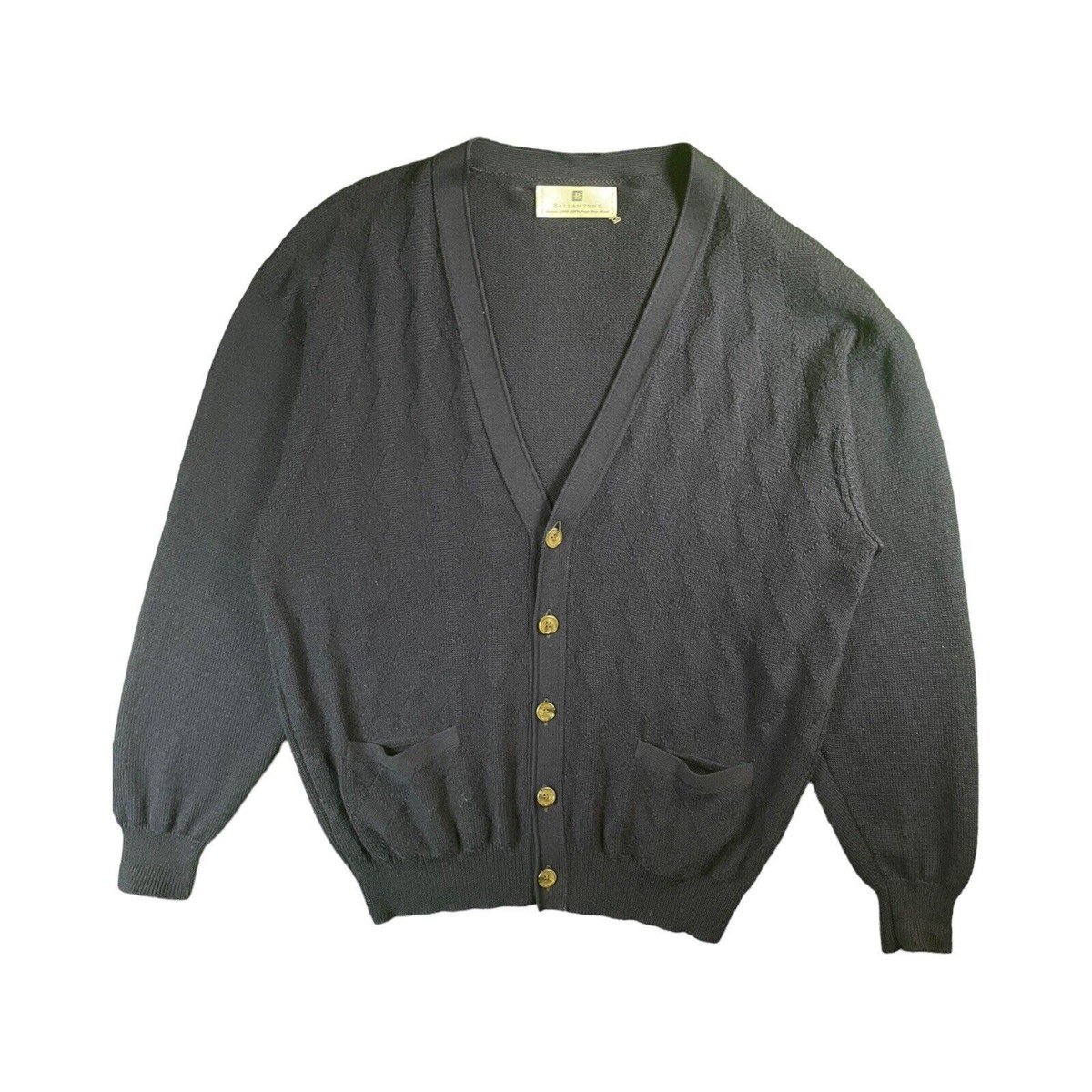 Vintage Ballantyne Soft Wool Knit Argyle Large Blue Cardigan