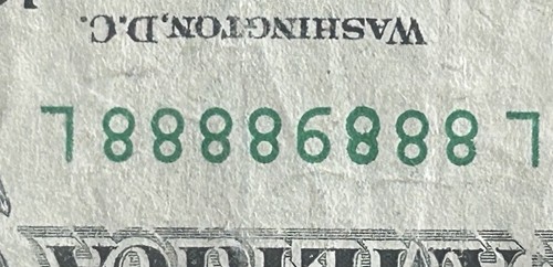 (NEAR SOLID!)$1 Binary Near Solid 7 Of A Kind 8s Fancy Serial Number L88898888L - Picture 4 of 4