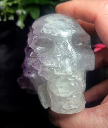 3.3" 399g Natural Amethyst Quartz Geode Quartz Carved Skull Head Crystal - Picture 10 of 24