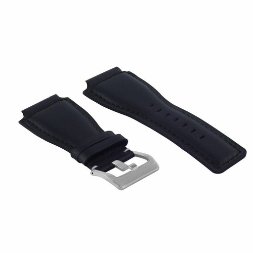 24MM SMOOTH LEATHER WATCH BAND STRAP FOR BELL ROSS BR-01-BR-03 SILVER BUCKLE - Picture 50 of 70