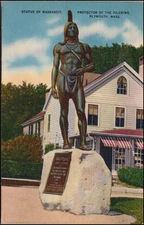 Statue of Massasoit, Protector of the Pilgrims, Plymouth--Linen Postcard G981