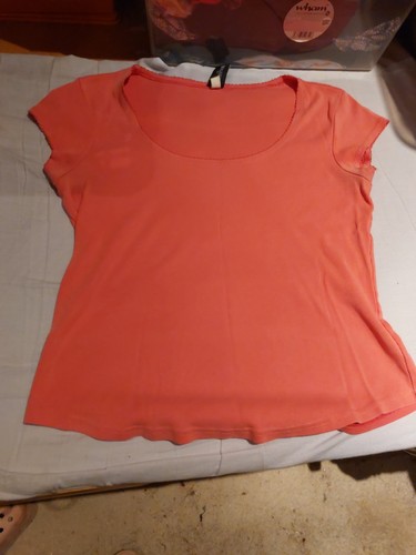 Lücke. Koralle/rosa geripptes T-Shirt.  Größe L (14-16?) - Bild 6 von 6