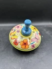 Vintage Ohio Art Floral Tin Spinning Top Toy-litho Metal Hand Crank. ML