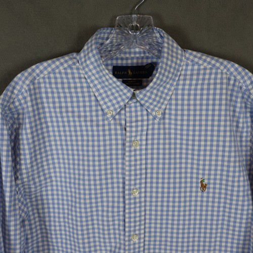 Polo Ralph Lauren Hemd Herren Large blau Gingham kariert Oxford Baumwolle Slim Fit