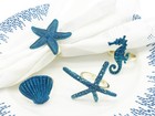 Coastal Sea Creatures Metal Napkin Rings, Set of 4 - Blue Nautical Napkin Hol...