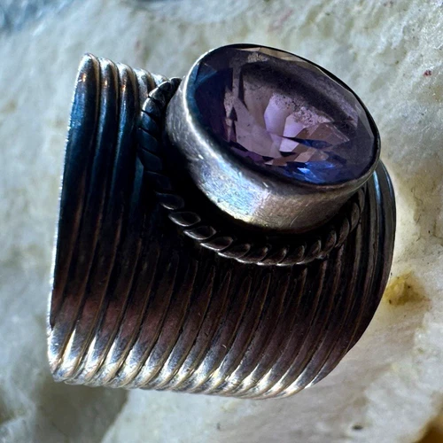 Vintage PTI India Sterling Silver 925 Amethyst Ring (Size: 9.5-10) - product listing photo
