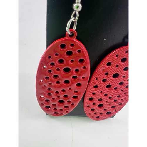 Handmade Earrings Dangle Red Oval Holiday Christmas Lightweight New - Picture 2 of 5