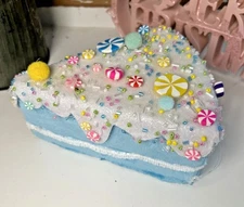 Sprinkles & Icing Cake Slice Blue Christmas Tree Ornament Candyland Decor U22-3