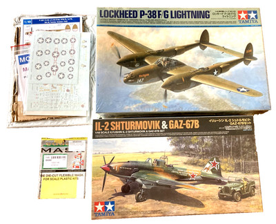 NIB/SEALED 1:48 2-LOTS: TAMIYA P38G & IL2 WITH EDUARD/MONTEX MASKS CUSTOM DECALS