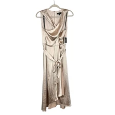 NWT INC International Concepts Maxi Dress Womens Size 4 Ivory Cream Satin Hi-Low