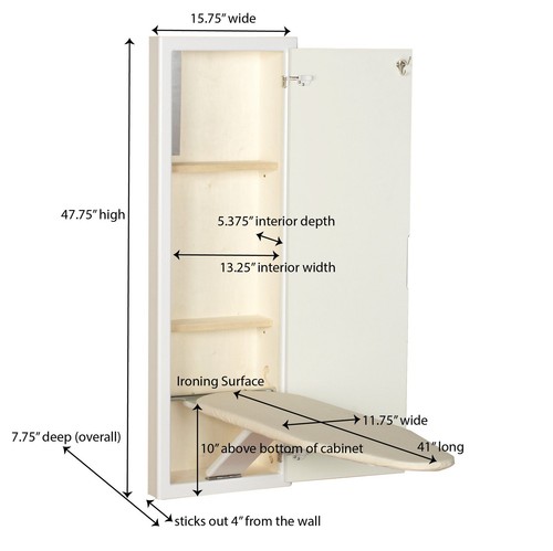 In-Wall Recessed Ironing Cabinet With Storage Shelves, White - Picture 2 of 7