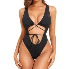 Holipick Swimsuit Women's Medium Black Cut Out Front Bikini Swimwear One Piece