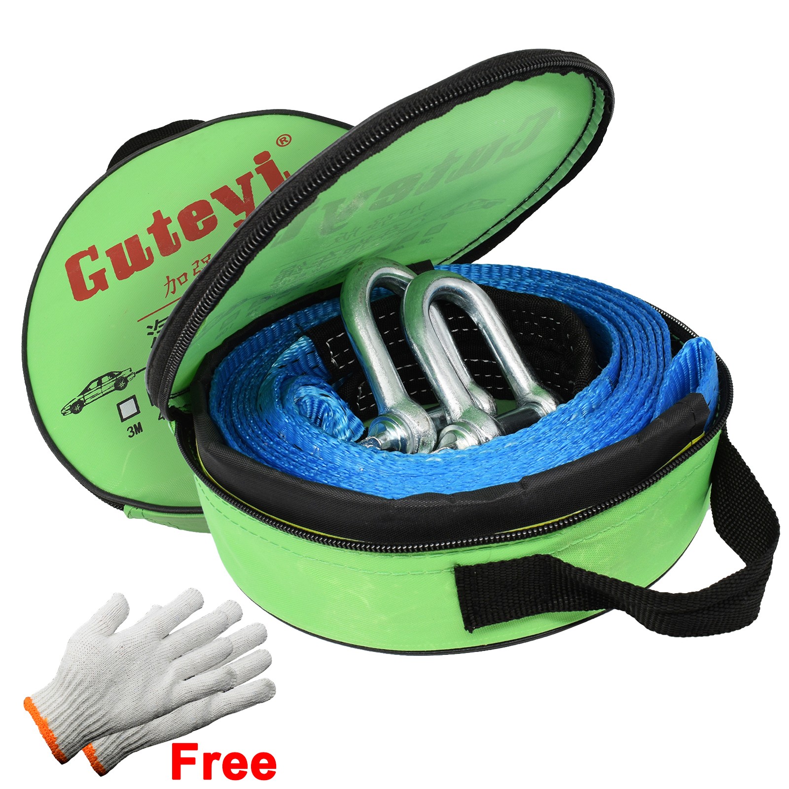 16' Heavy Duty Tow Strap Car Boat Trailer 17000Lb Towing Recovery Rope  Shackles