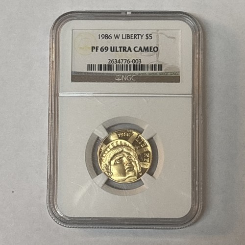1986-W $5 Gold STATUE OF LIBERTY NGC PF69 ULTRA CAMEO 1/4 Oz Gold Coin.