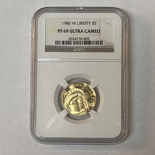 1986-W $5 Gold STATUE OF LIBERTY NGC PF69 ULTRA CAMEO 1/4 Oz Gold Coin.