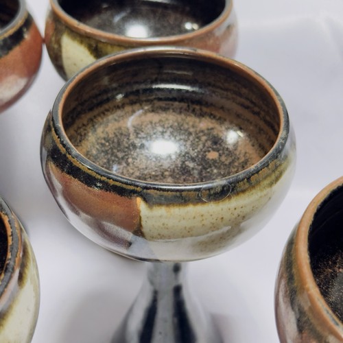 Studio Pottery Chalis Style Wine Goblet Set of 8 Cups Goblet Signed 6.5" tall RP - Picture 9 of 17