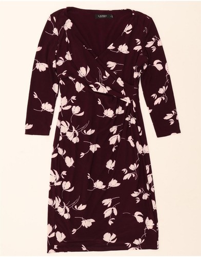 Ralph Lauren Damen 3/4 Ärmel Etuikleid US 4 Small Burgunderrot Blumenmuster FO08